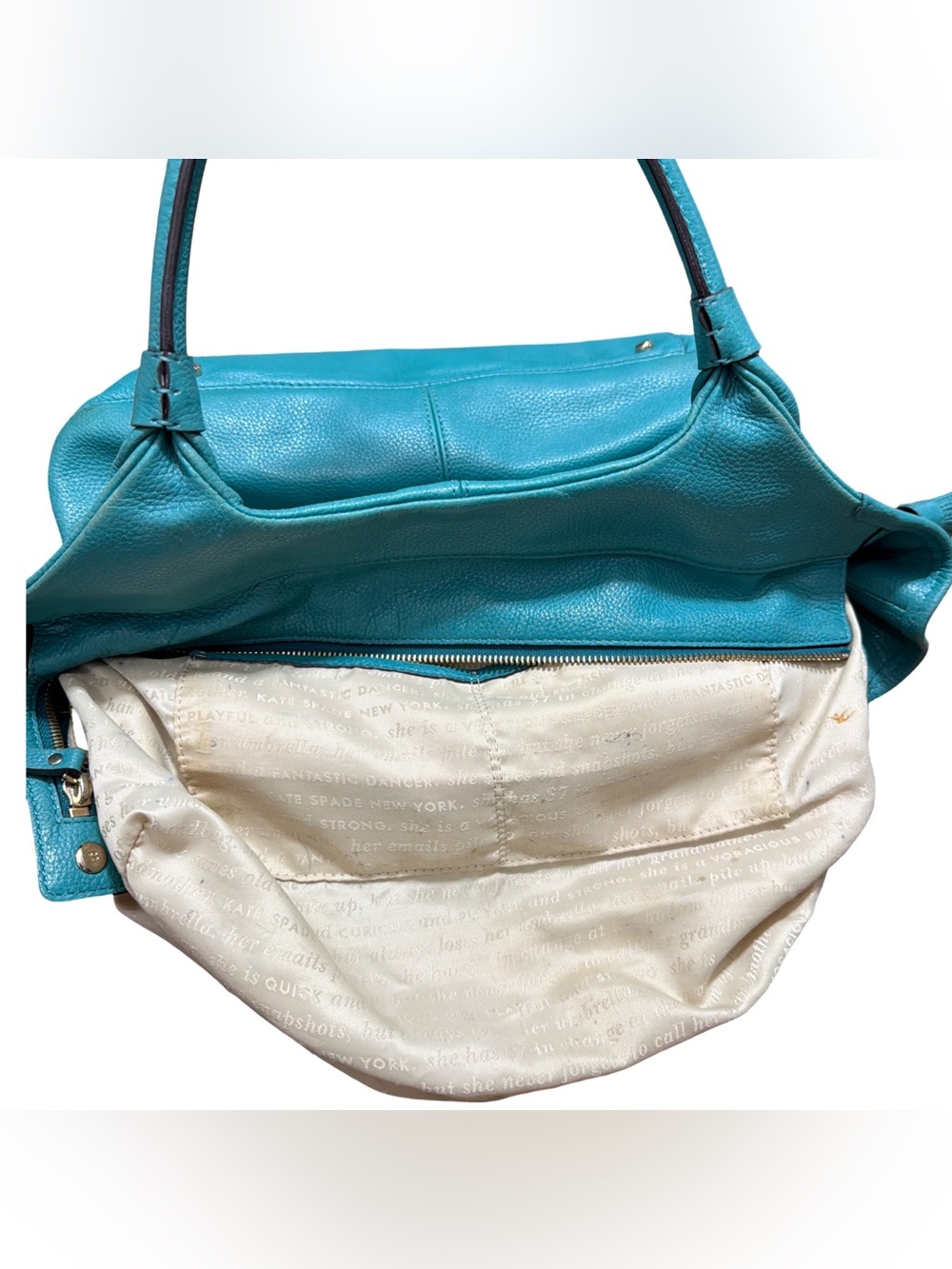 Kate Spade โข Stevie Leather Hobo Shoulder Bag Turquoise Blue Tassels - Picture 14 of 15
